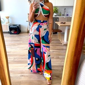 LIKE NEW COLORFUL CROP TOP & PANTS SET! WORN ONCE!